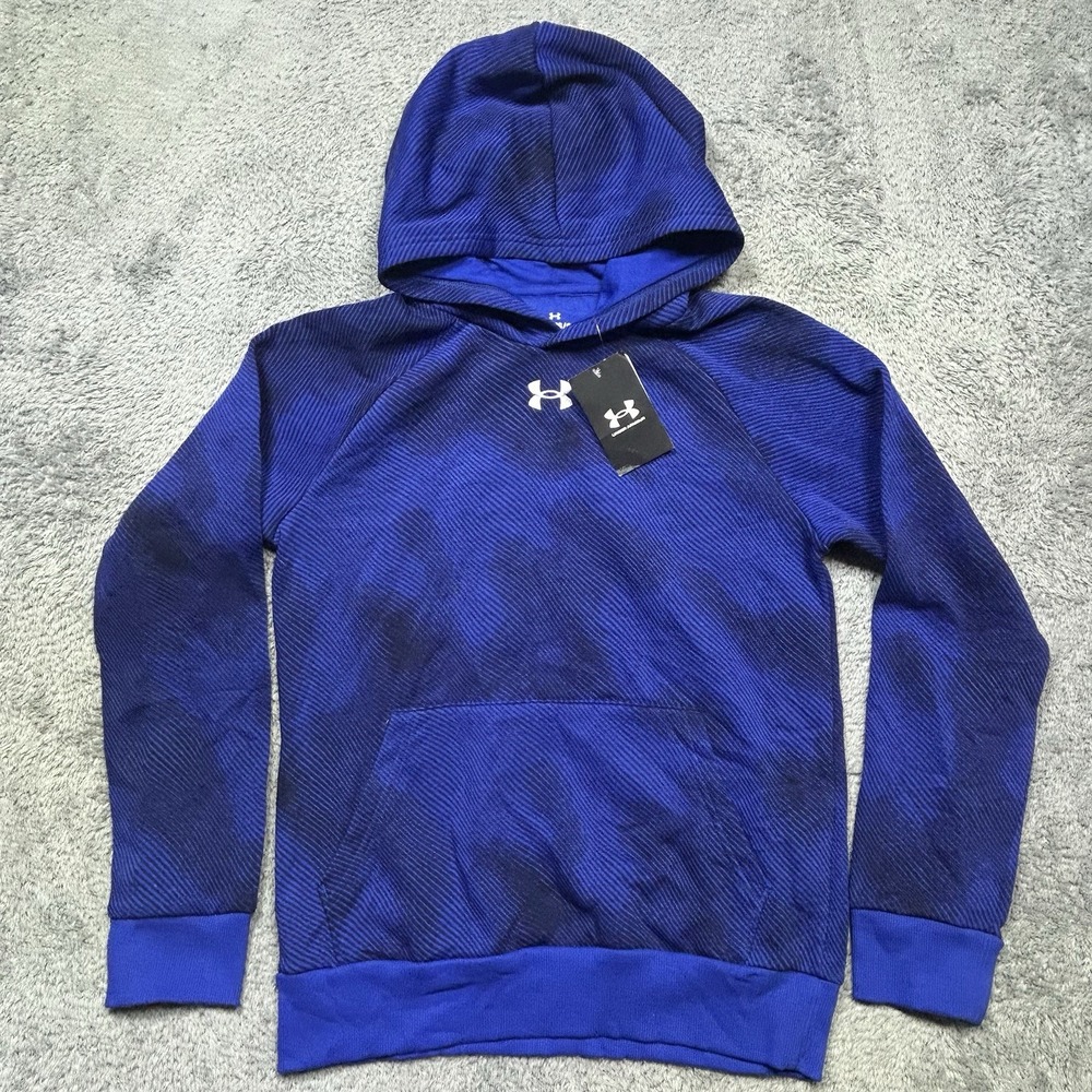 Under Armour Hoodie Boys YLG Blue Camo Rival Fleece Printed HD Loose Active NEW
